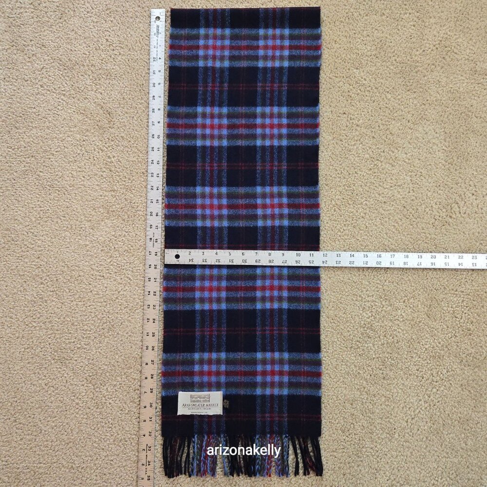 Aran Sweater Market Extra Fine Merino Wool Blue Plaid Scarf - Picture 4 of 10